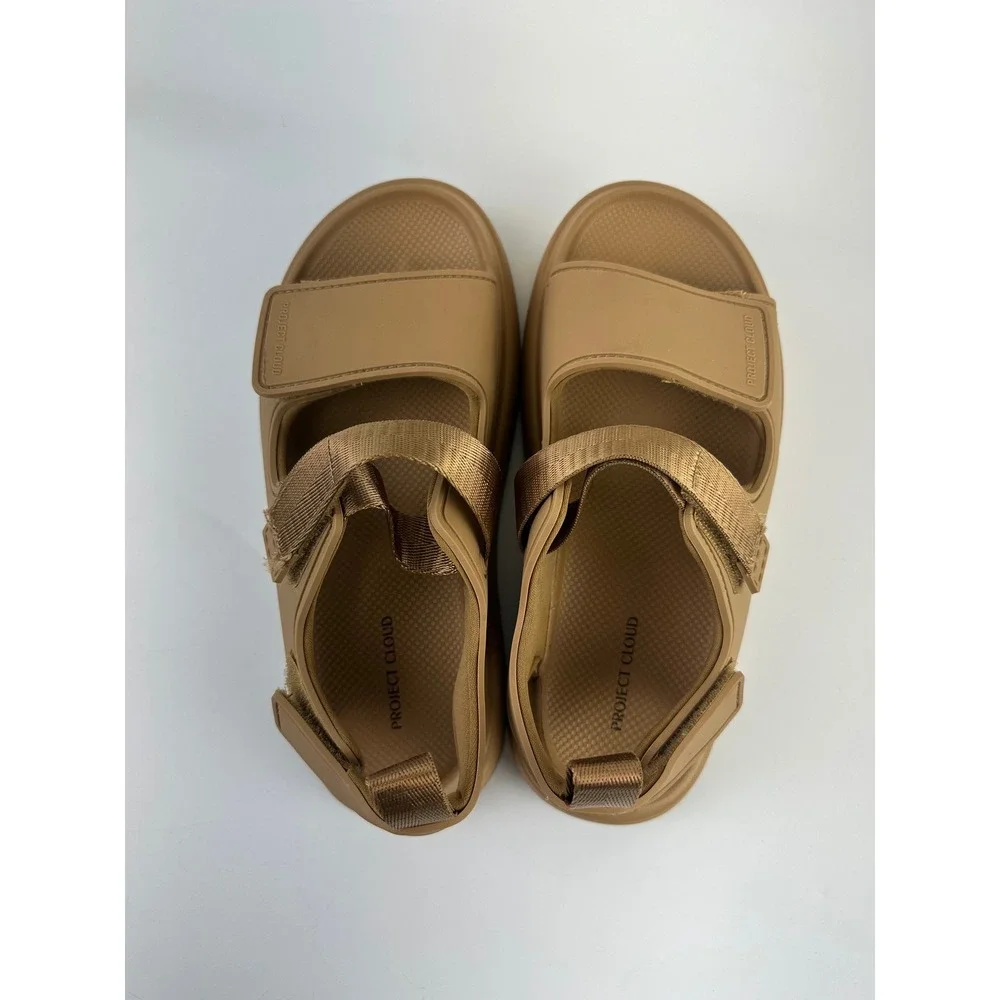 Project Cloud Goldie Platform Sandals Light Brown Chunky Adjustable Womens 8.5